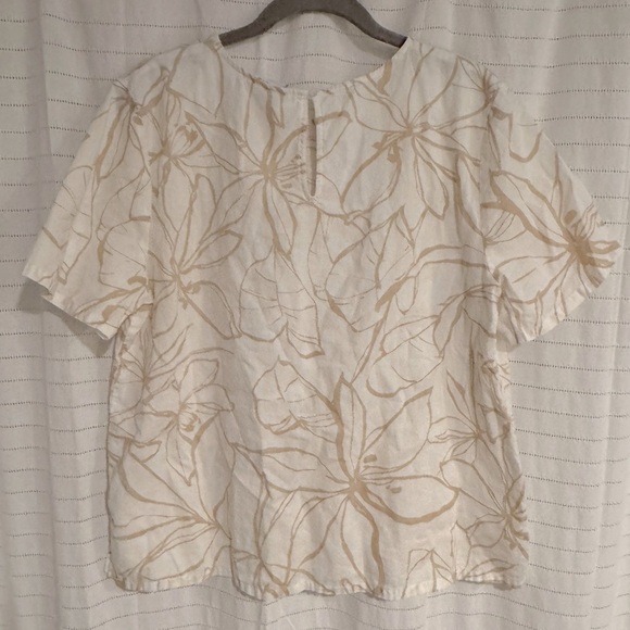 Linen Blend Cream Boxy Embellished Top Size Large - Picture 5 of 5